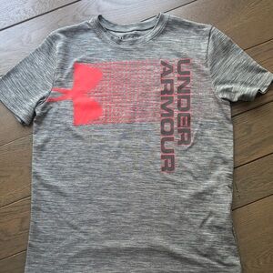 Boys Under Armour Heather Gray Tee with Red Logo
